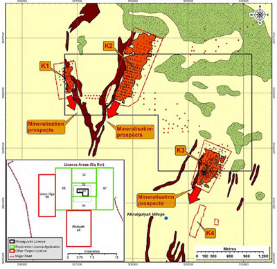 Khnaiguiyah tenement and mineralisation zones